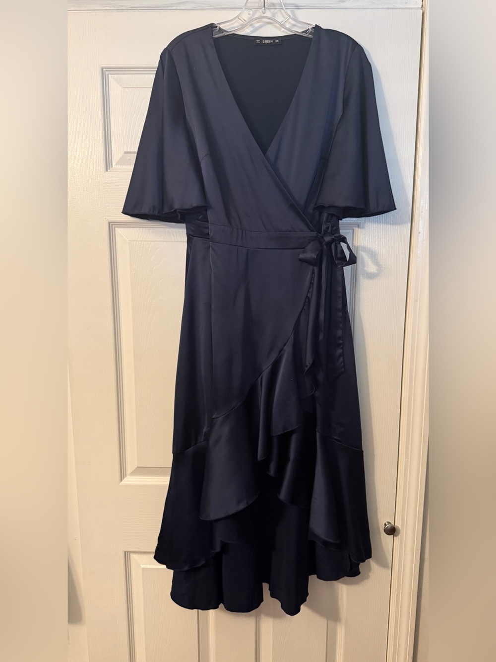 SHEIN Navy Wrap High-Low Ruffle Dress